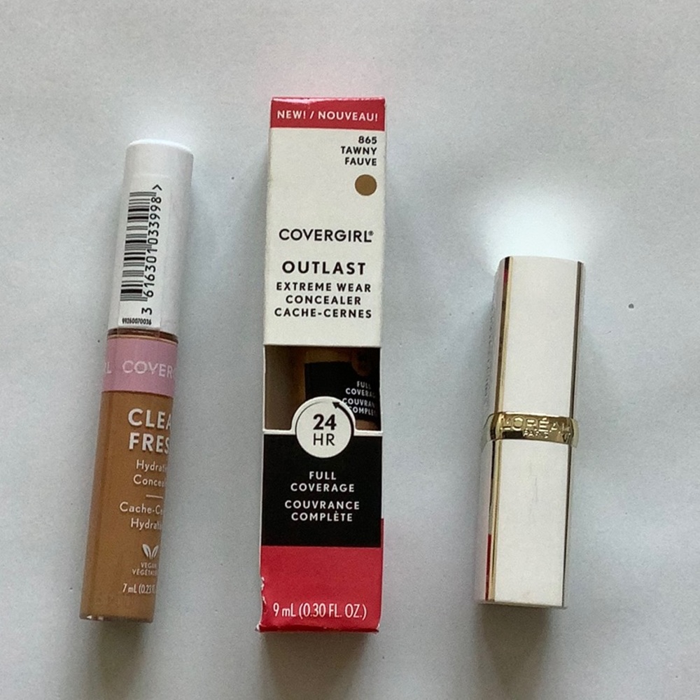 Lot of 2 Covergirl concealers and 1 Loreal lipstick